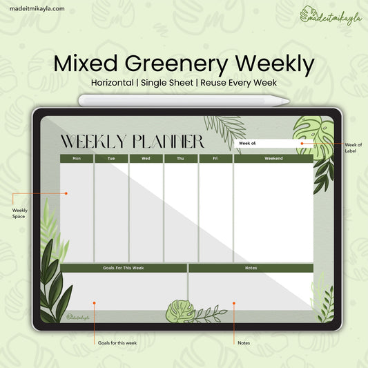 Mixed Greenery Weekly Digital Planner | MadeItMikayla