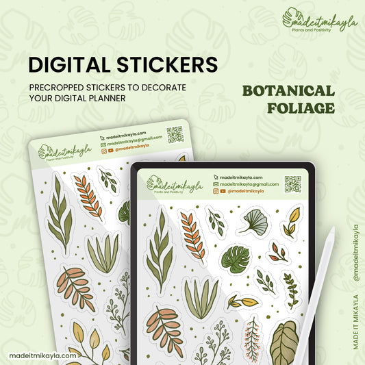 Botanical Foliage Digital Stickers | MadeItMikayla