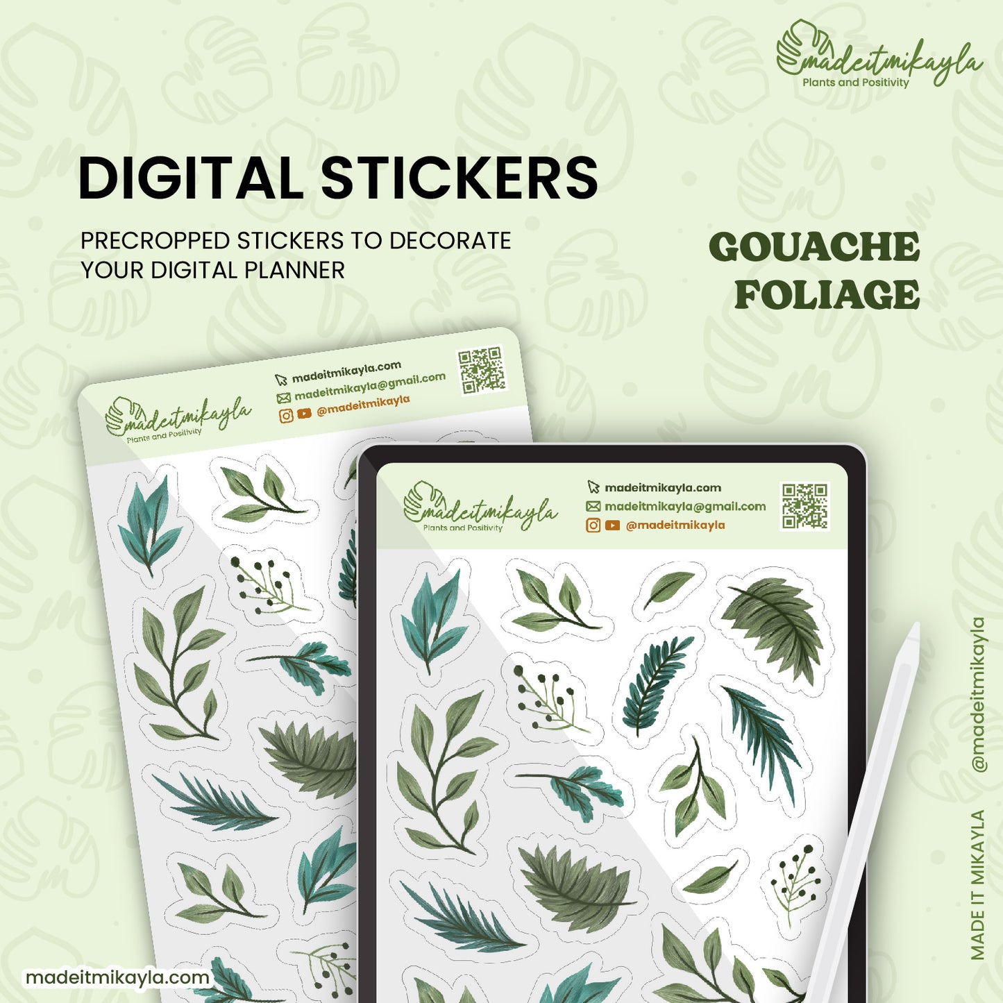 Gouache Foliage Digital Stickers | MadeItMikayla