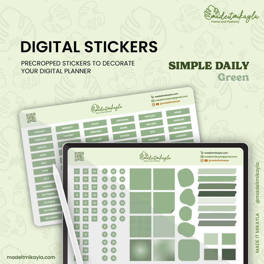 Green Simple Daily Digital Stickers | MadeItMikayla