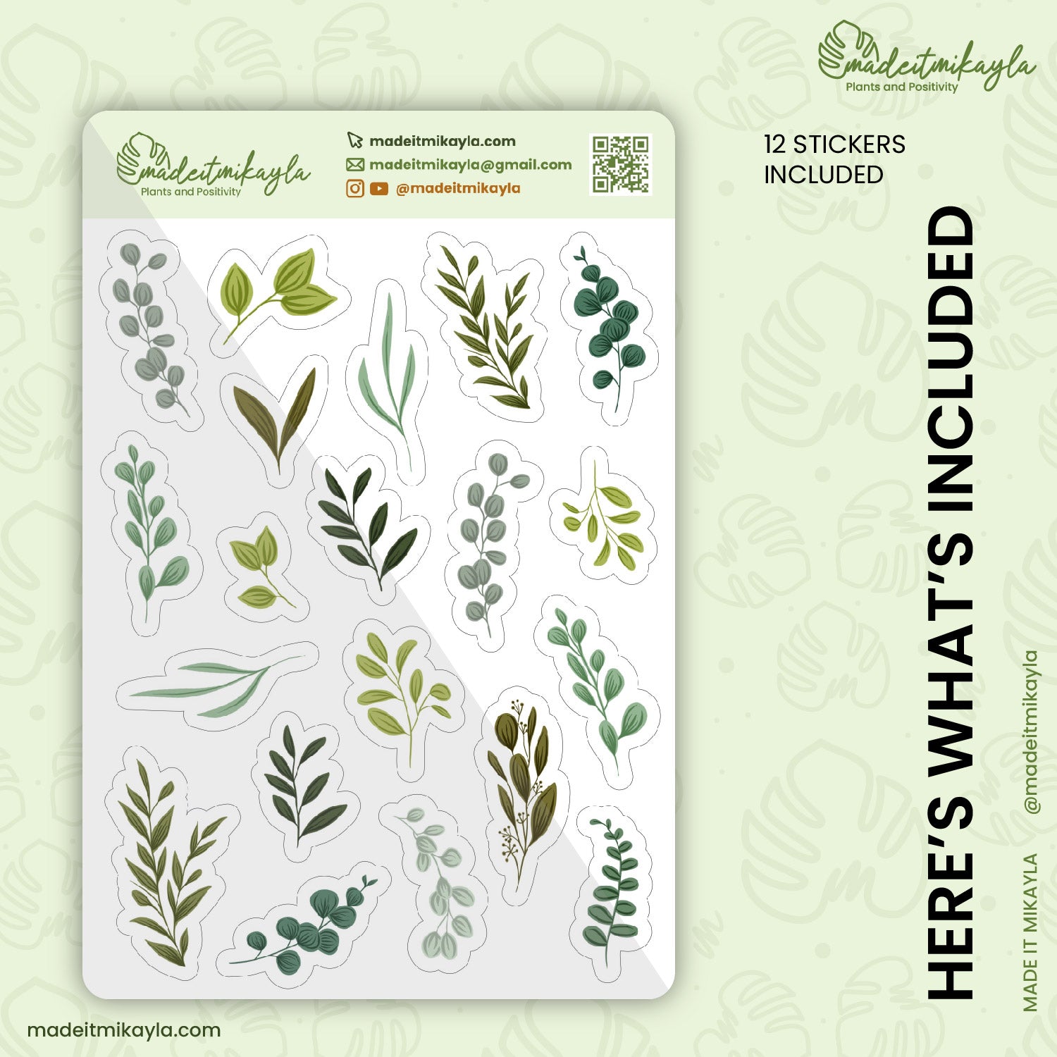 Delicate Greenery Digital Stickers | MadeItMikayla