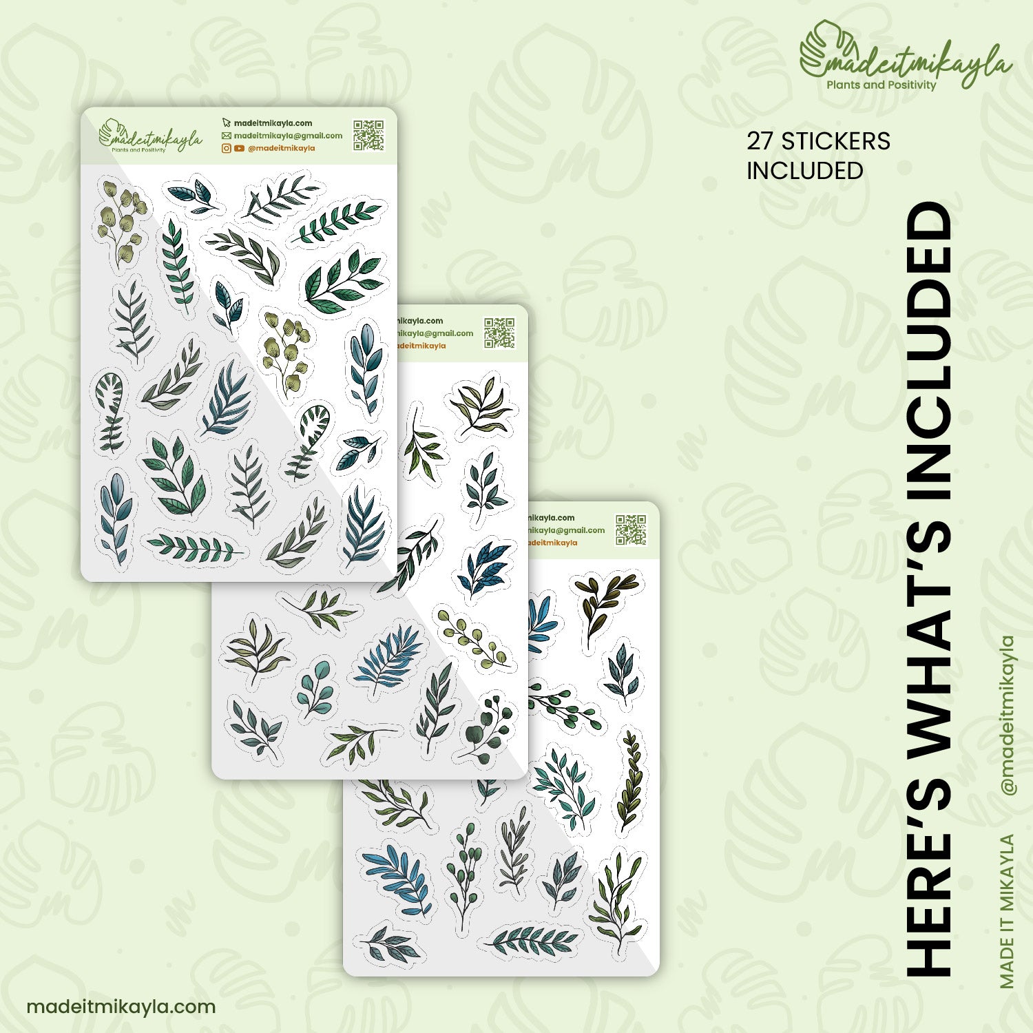 Gouache Greenery Digital Stickers | MadeItMikayla