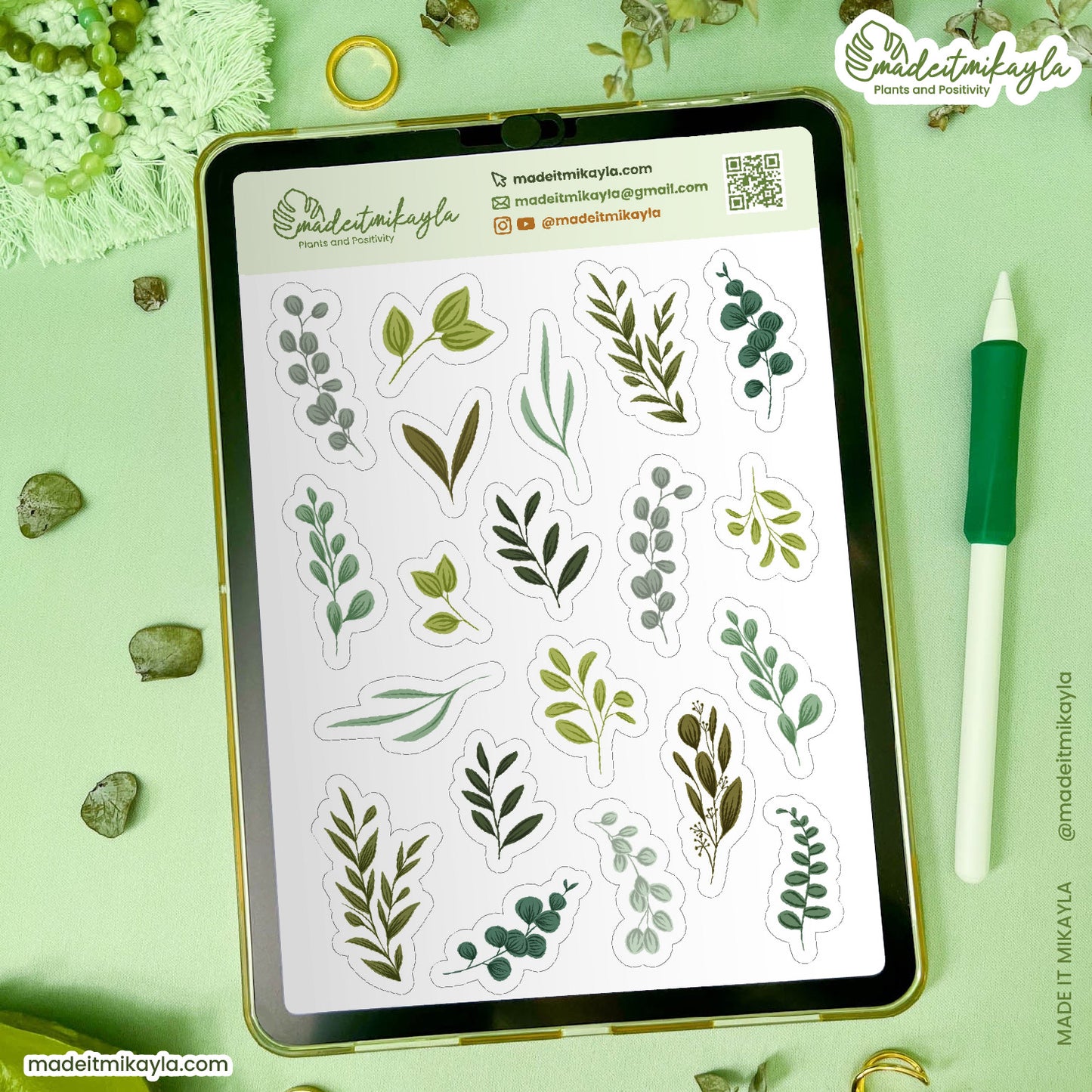 Delicate Greenery Digital Stickers | MadeItMikayla