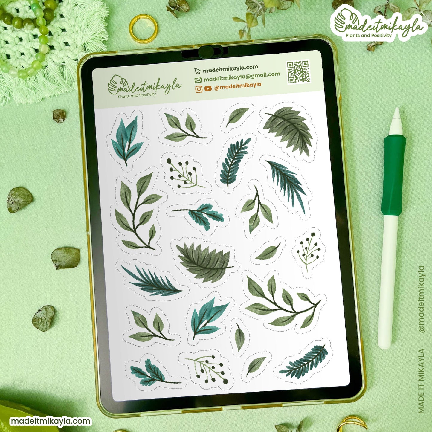 Gouache Foliage Digital Stickers | MadeItMikayla