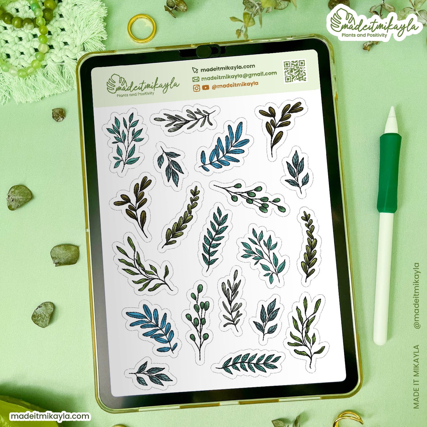 Gouache Greenery Digital Stickers | MadeItMikayla