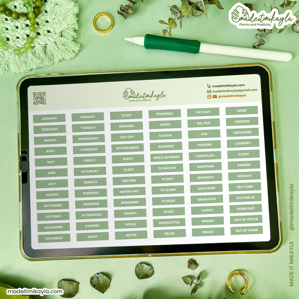 Green Simple Daily Digital Stickers | MadeItMikayla
