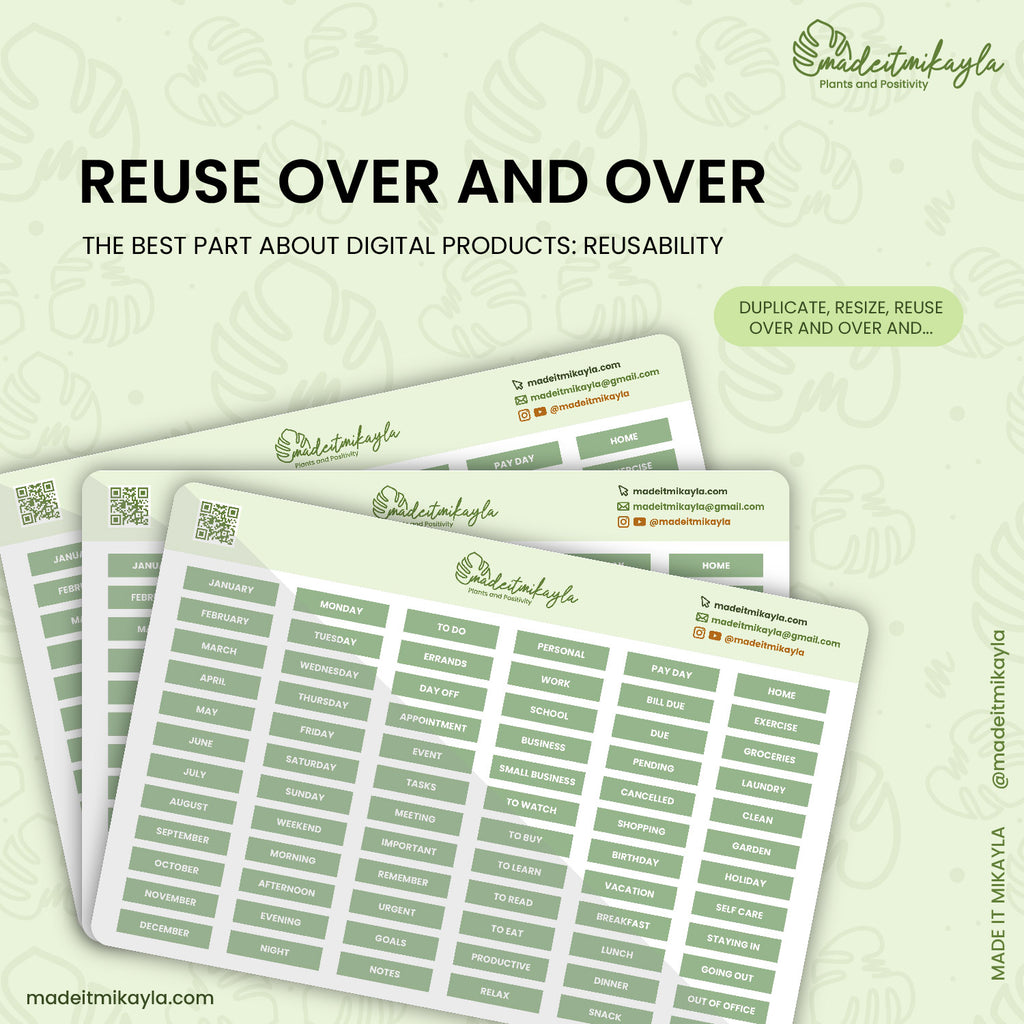 Green Simple Daily Digital Stickers | MadeItMikayla