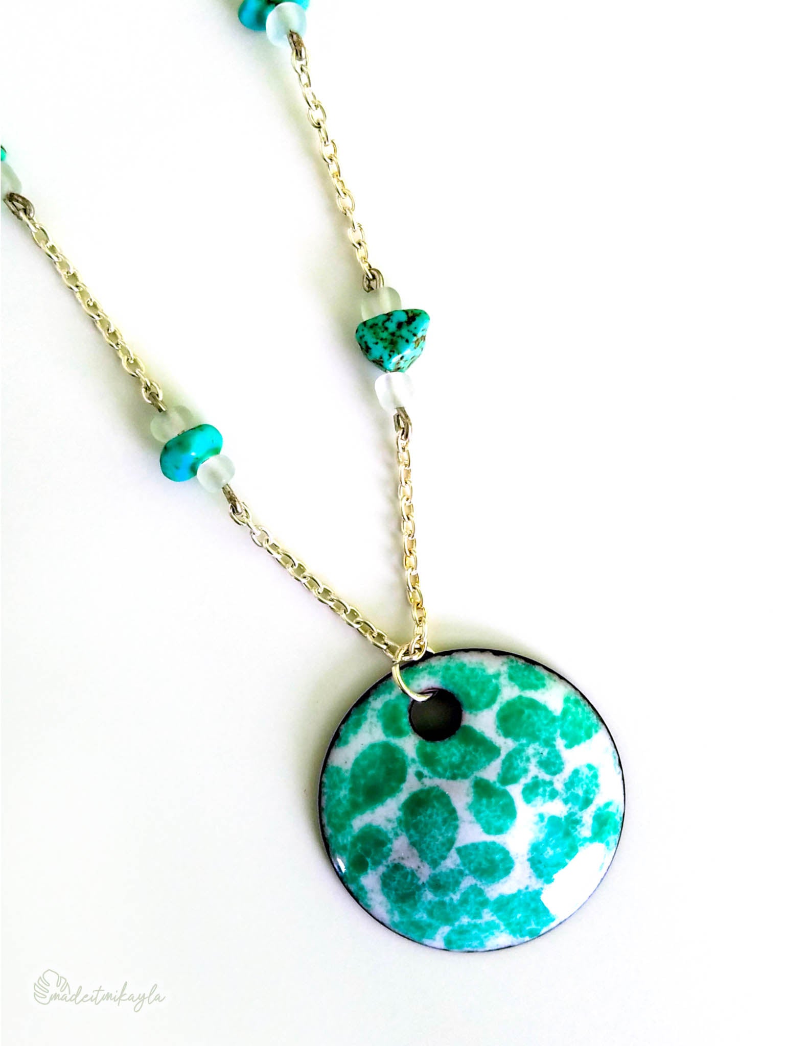 Teal Patterned Enamel Necklace | MadeItMikayla