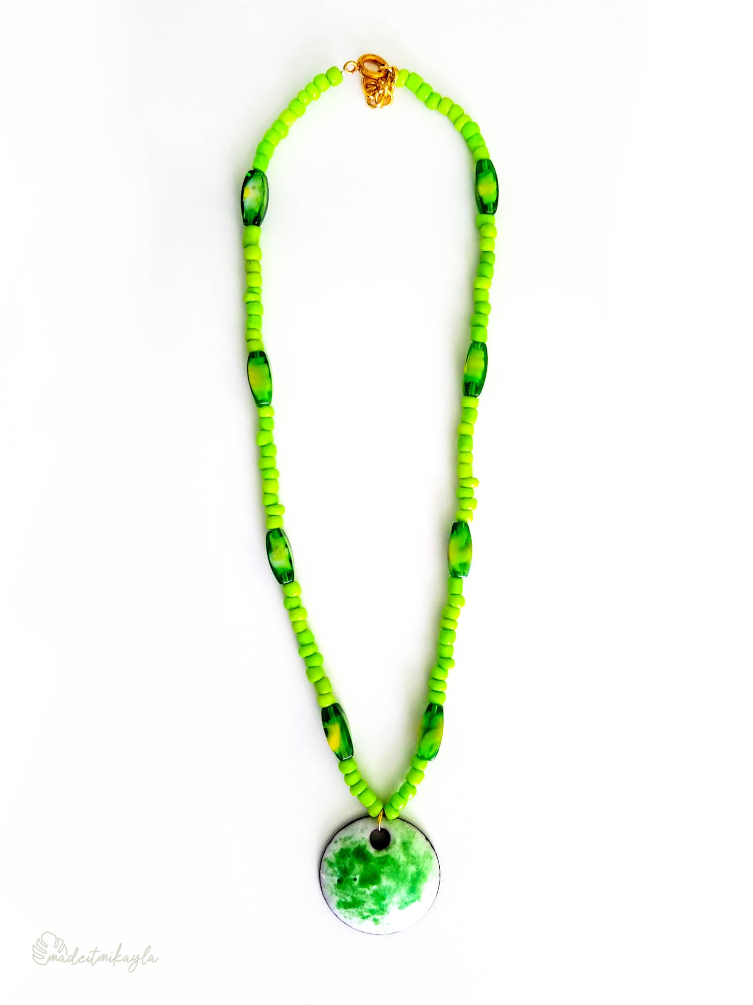 Green Beaded Enamel Necklace | MadeItMikayla