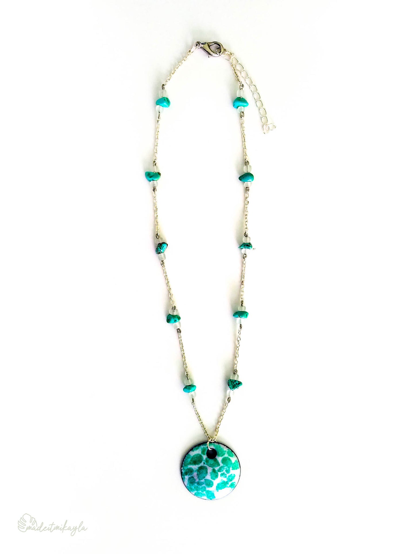 Teal Patterned Enamel Necklace | MadeItMikayla