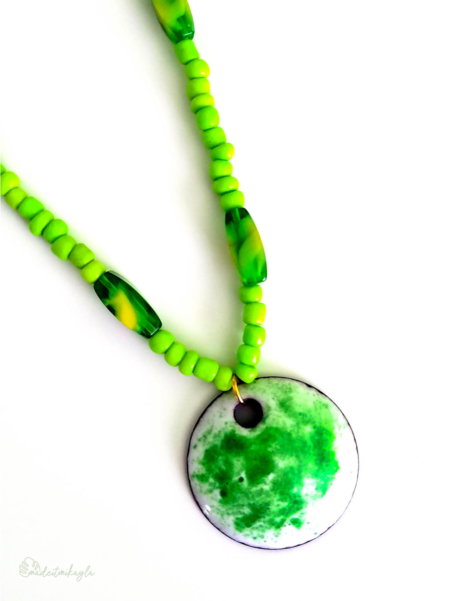 Green Beaded Enamel Necklace