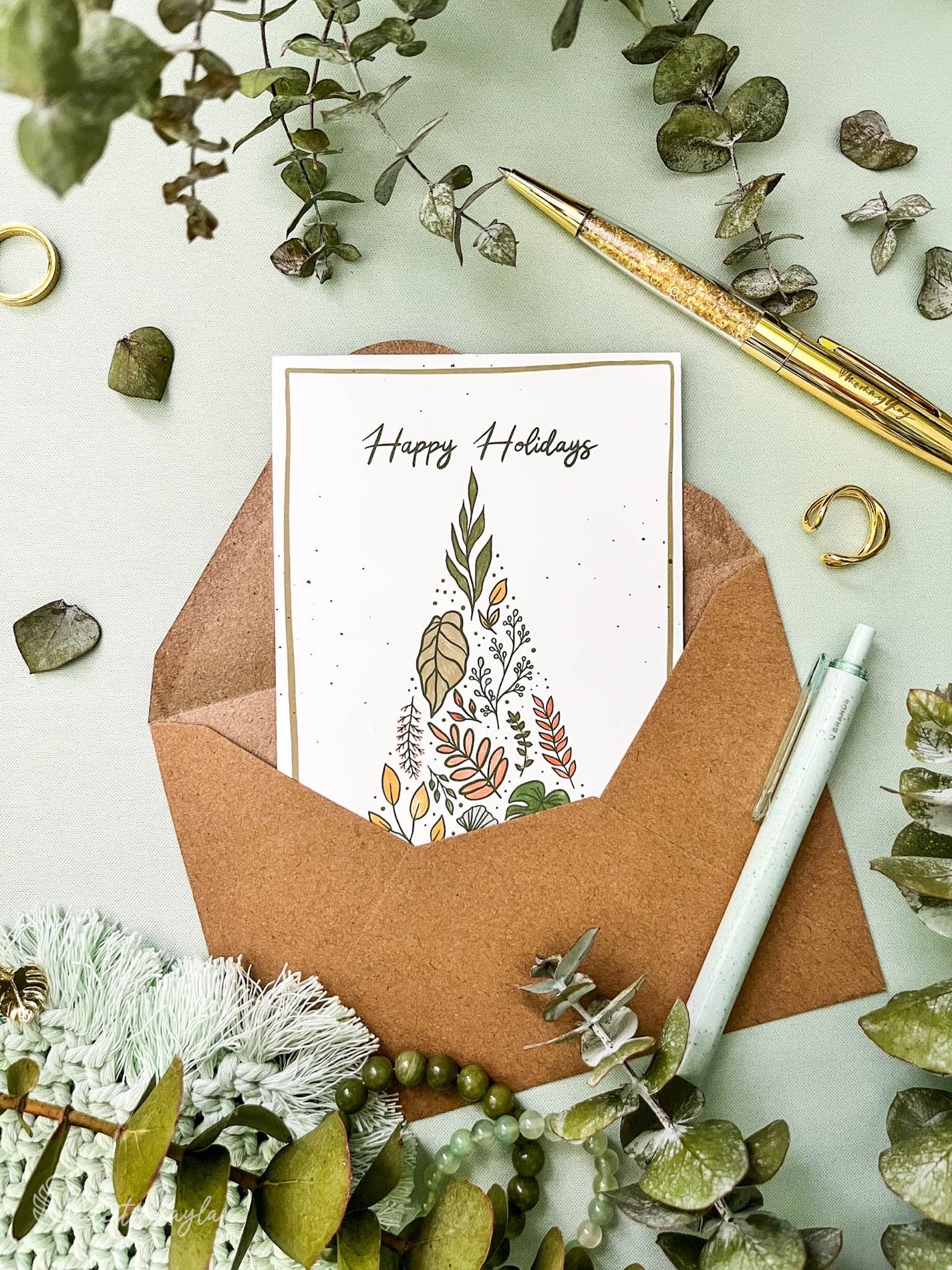 Happy Holidays Leaf Tree Greeting Card