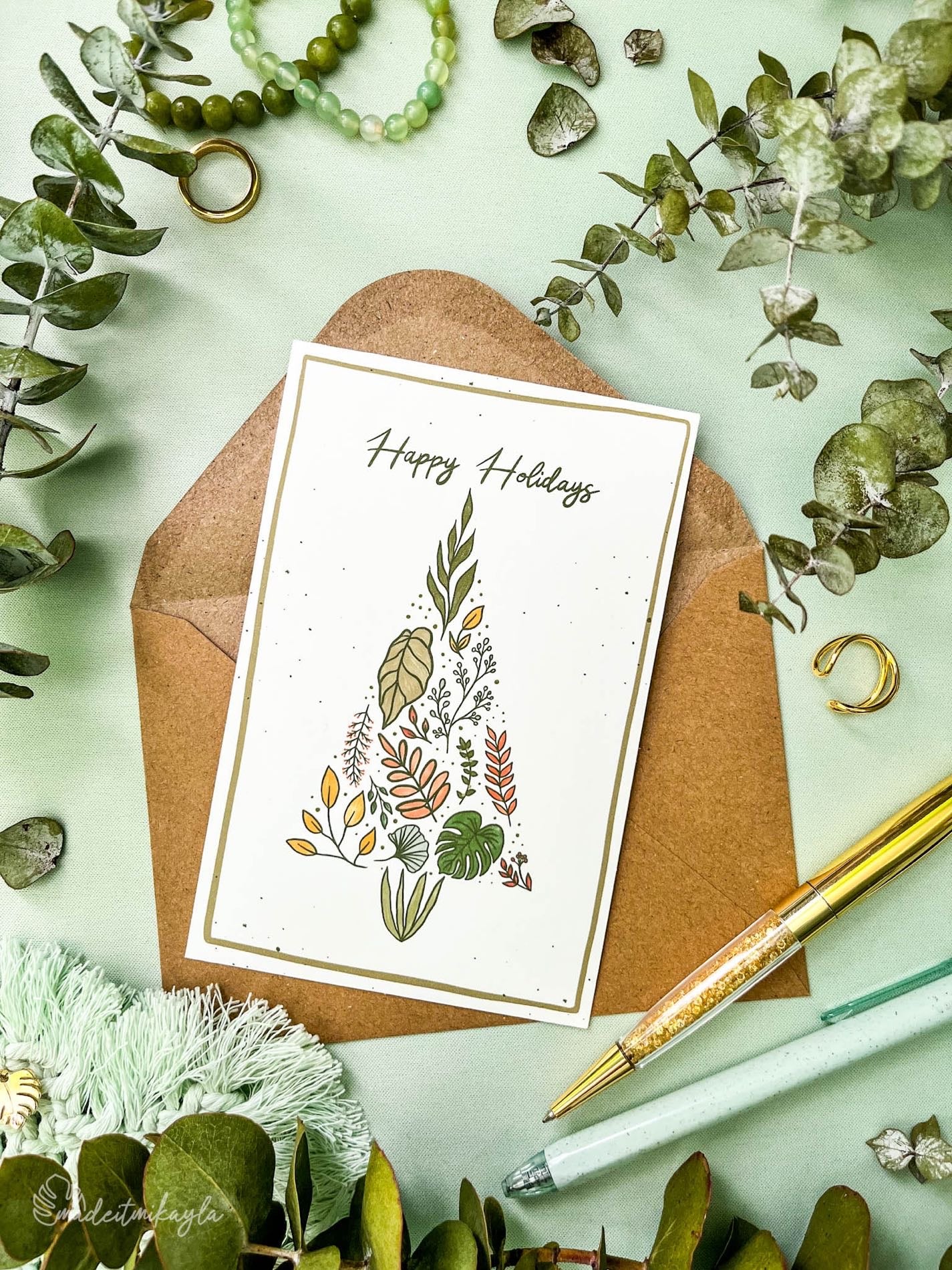 Happy Holidays Leaf Tree Greeting Card