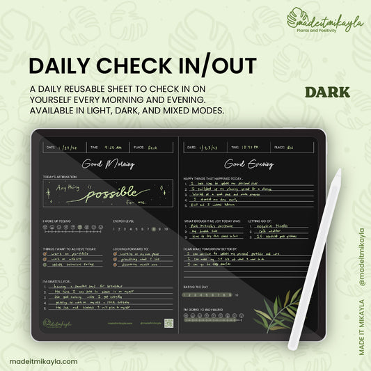 Daily Check In/Out (Dark Mode) Digital Sheet | MadeItMikayla