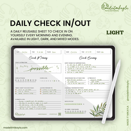 Daily Check In/Out (Light Mode) Digital Sheet | MadeItMikayla