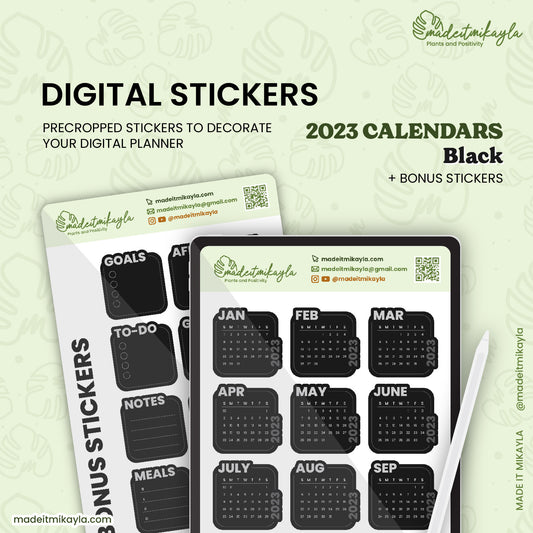 Black 2023 Calendars Digital Stickers | MadeItMikayla
