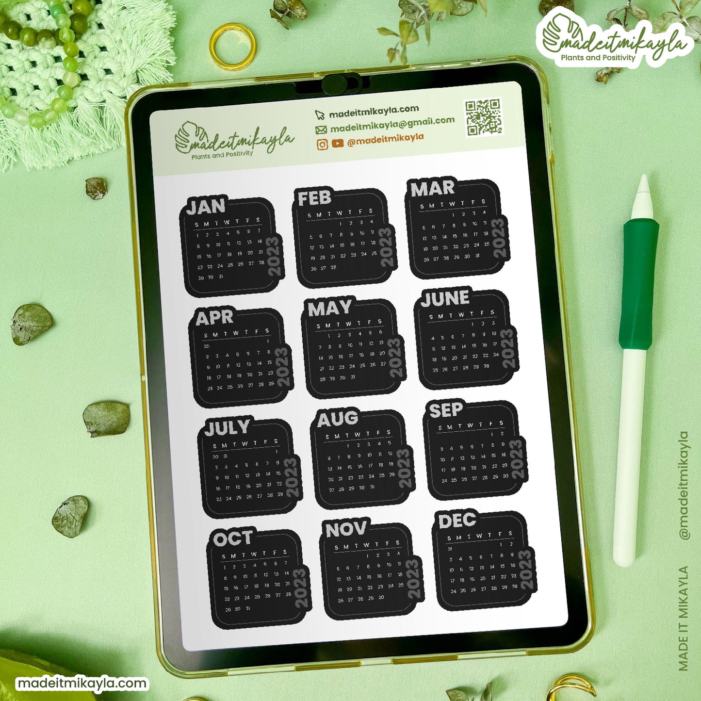 Black 2023 Calendars Digital Stickers | MadeItMikayla