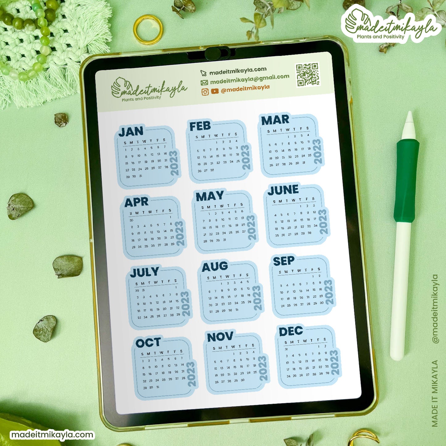 Blue 2023 Calendars Digital Stickers | MadeItMikayla