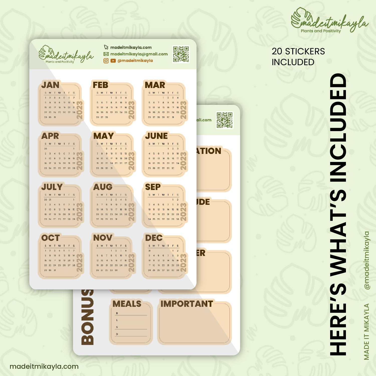 Orange 2023 Calendars Digital Stickers | MadeItMikayla