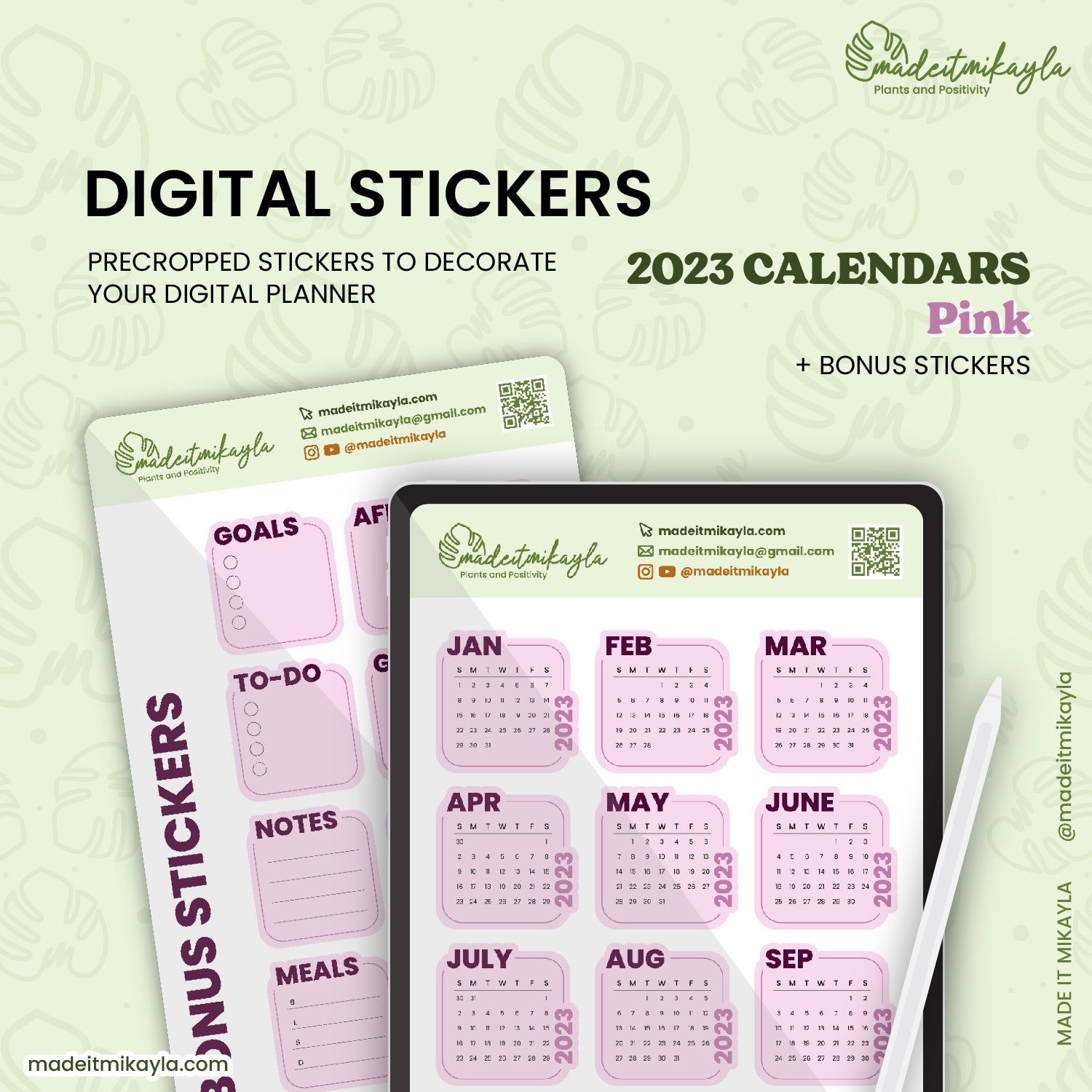 Pink 2023 Calendars Digital Stickers | MadeItMikayla