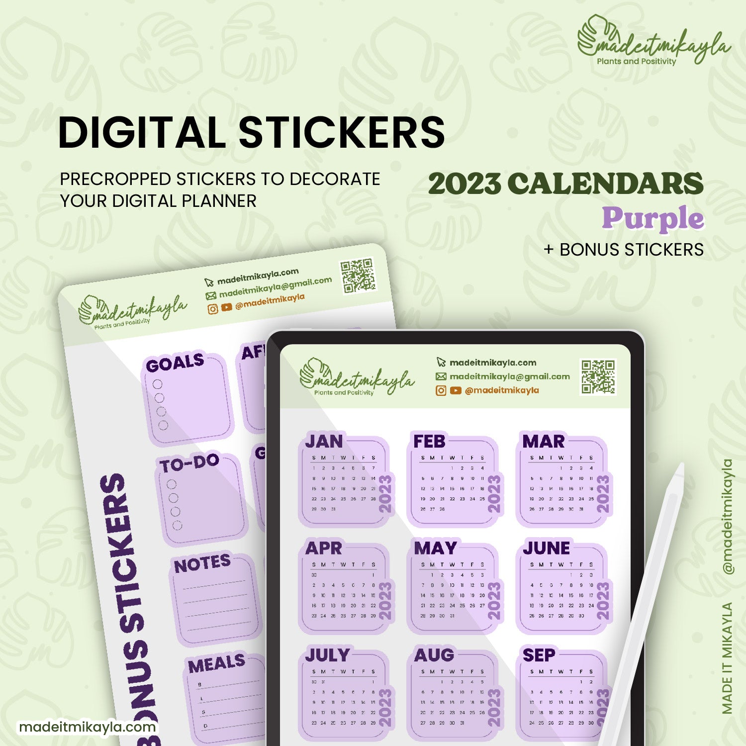 Purple 2023 Calendars Digital Stickers | MadeItMikayla