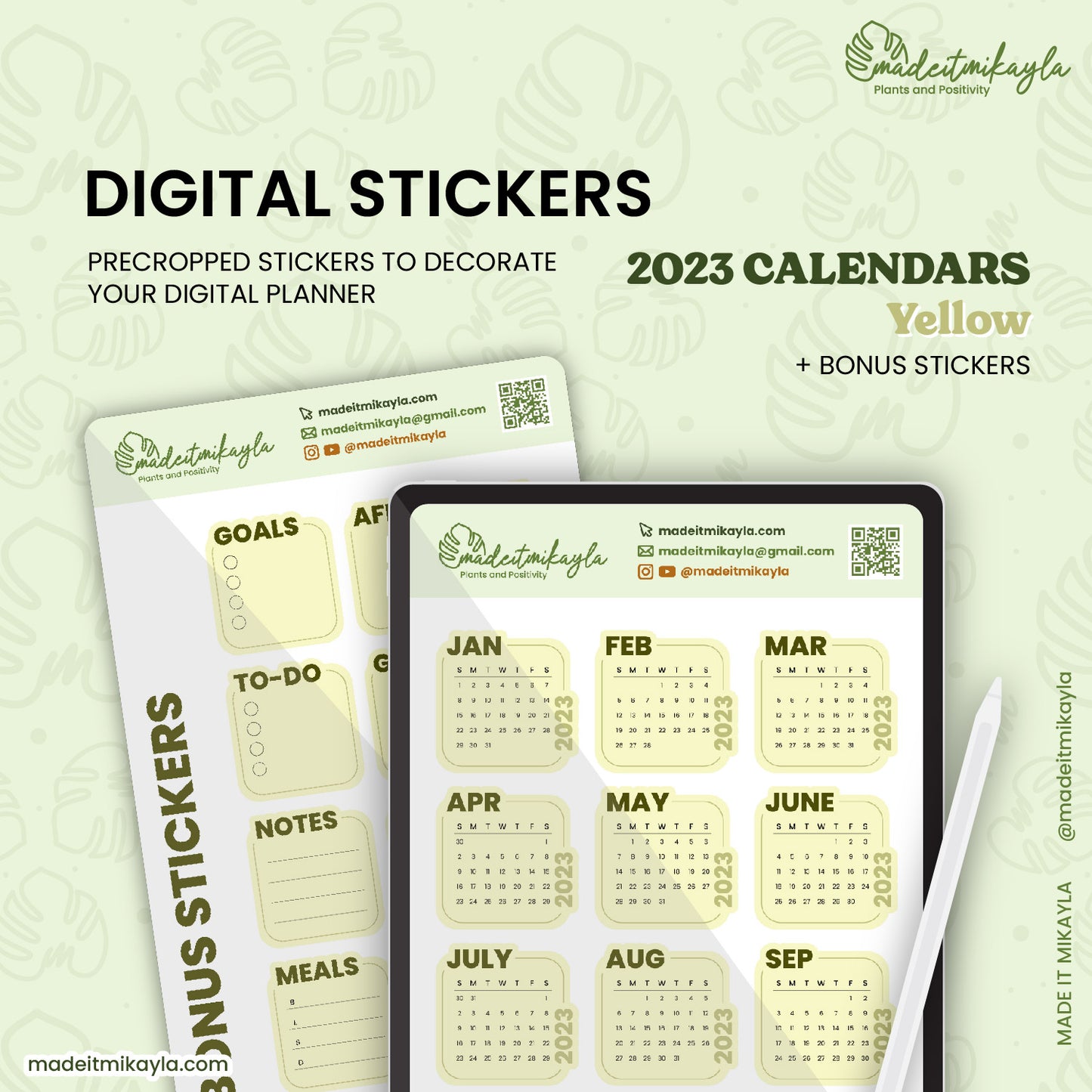 Yellow 2023 Calendars Digital Stickers | MadeItMikayla