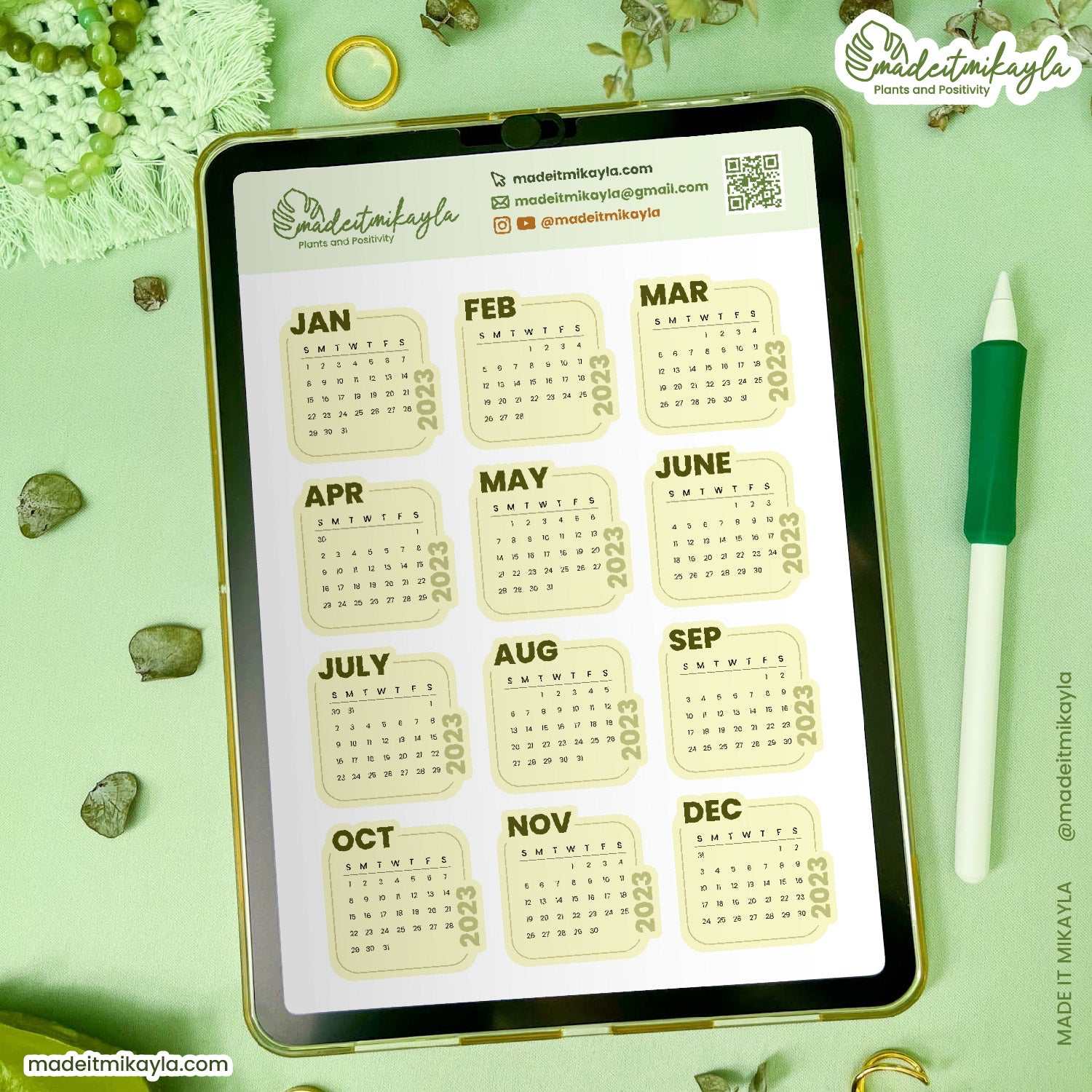 Yellow 2023 Calendars Digital Stickers | MadeItMikayla