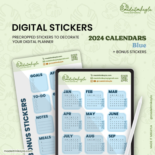 Blue 2024 Calendars Digital Stickers | MadeItMikayla