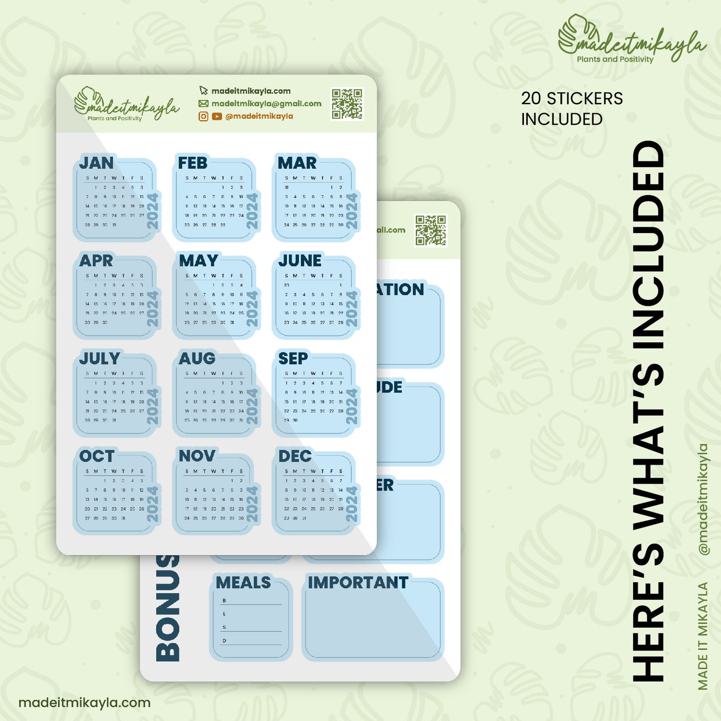 Blue 2024 Calendars Digital Stickers | MadeItMikayla