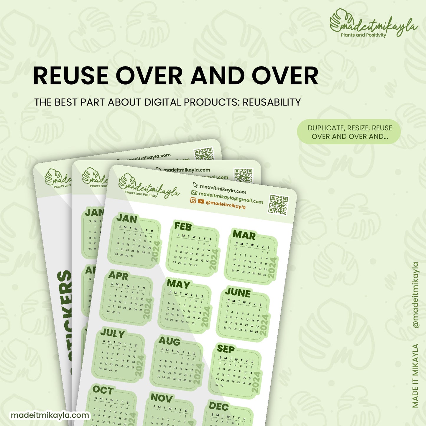 Green 2024 Calendars Digital Stickers | MadeItMikayla
