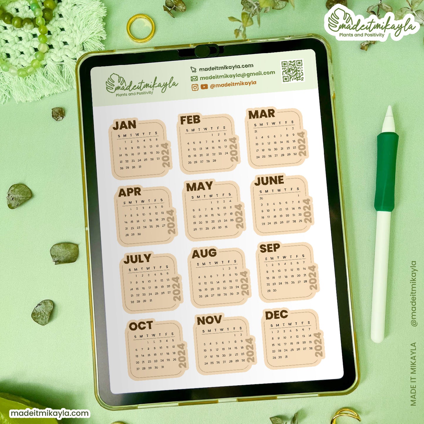 Orange 2024 Calendars Digital Stickers | MadeItMikayla