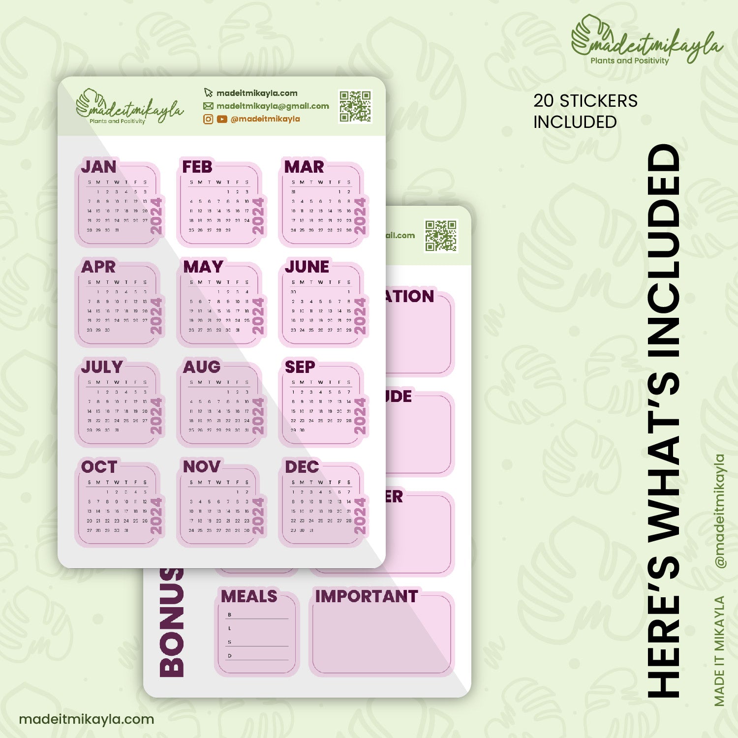 Pink 2024 Calendars Digital Stickers | MadeItMikayla