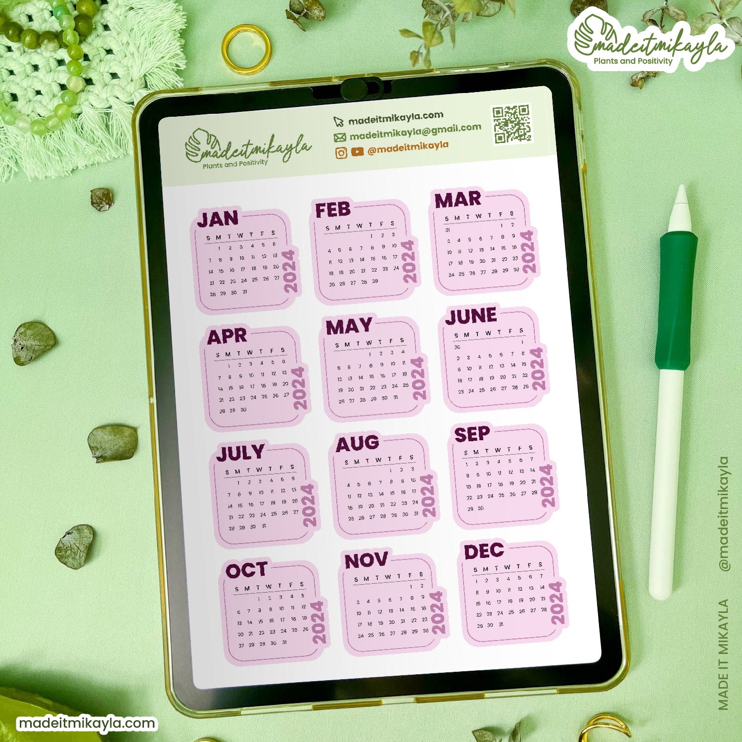Pink 2024 Calendars Digital Stickers | MadeItMikayla