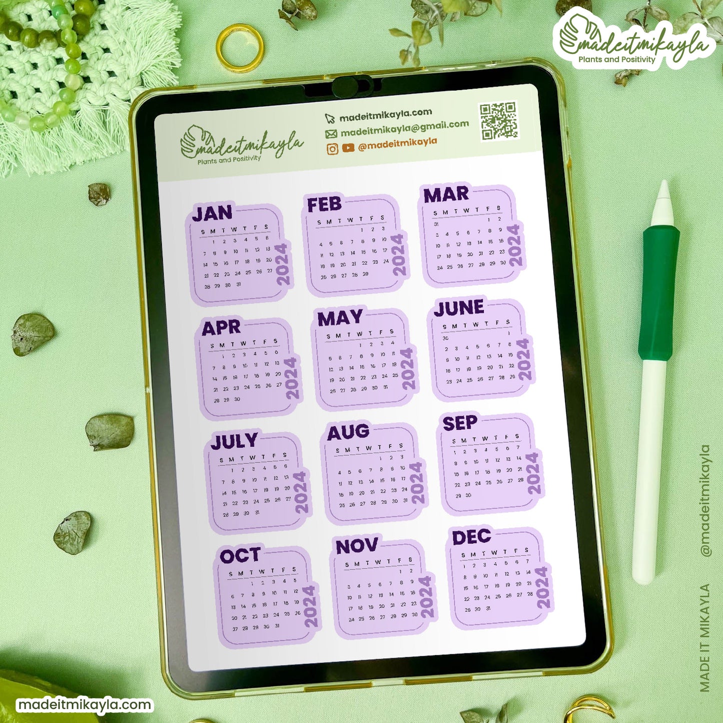 Purple 2024 Calendars Digital Stickers | MadeItMikayla