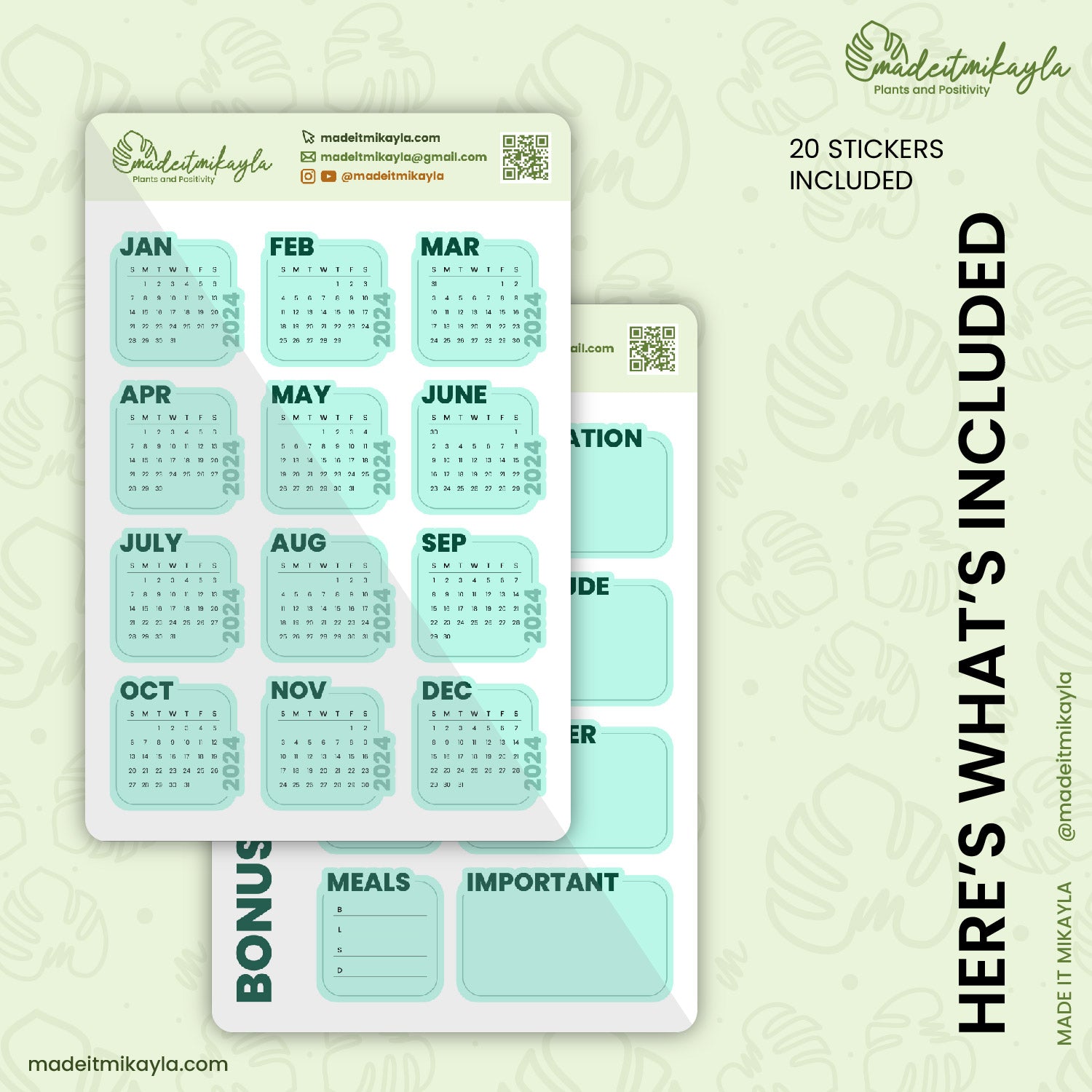Teal 2024 Calendars Digital Stickers | MadeItMikayla
