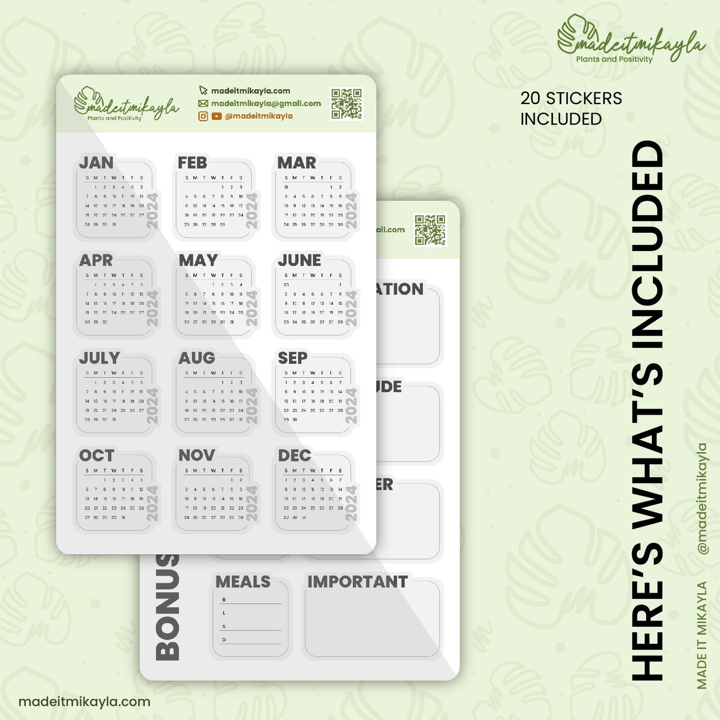 White 2024 Calendars Digital Stickers | MadeItMikayla