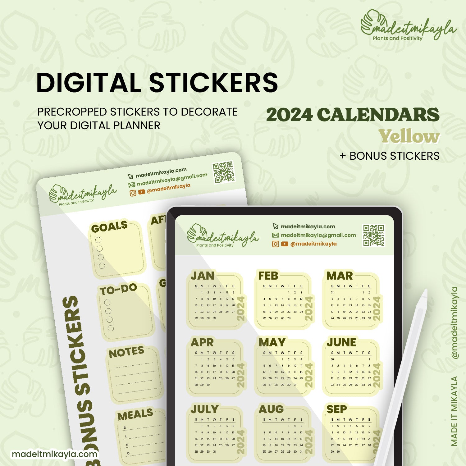 Yellow 2024 Calendars Digital Stickers | MadeItMikayla