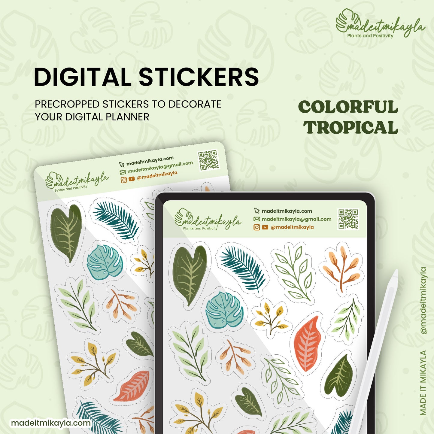 Colorful Tropical Digital Stickers | MadeItMikayla