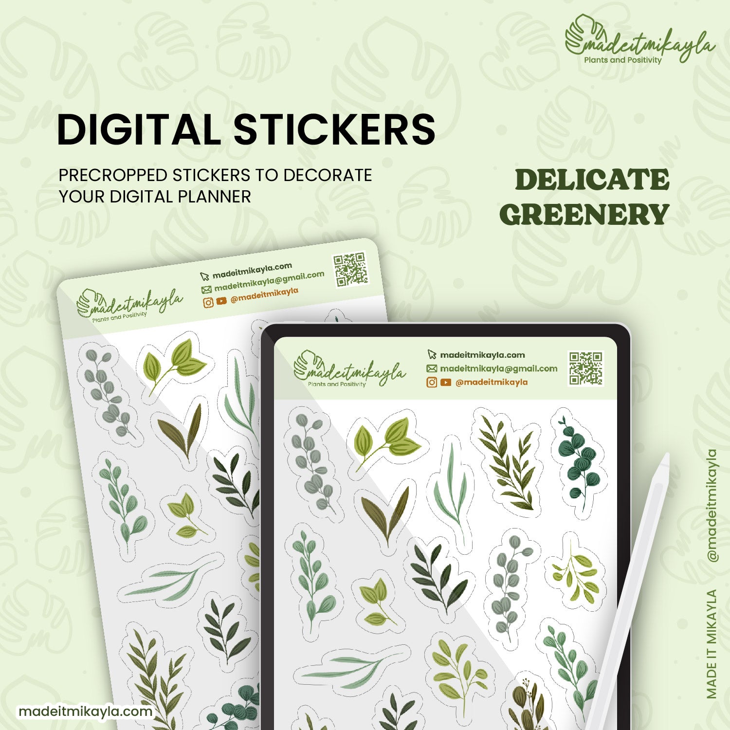 Delicate Greenery Digital Stickers | MadeItMikayla