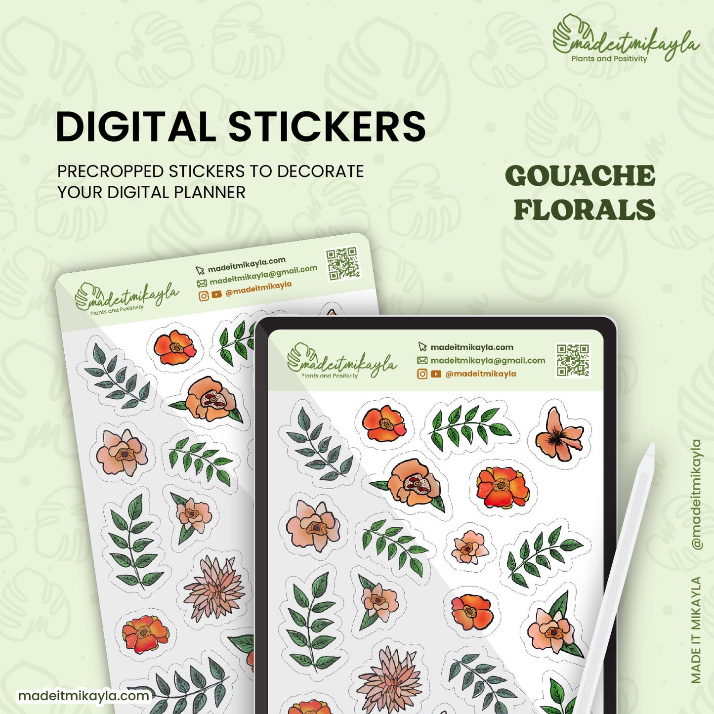 Gouache Florals Digital Stickers | MadeItMikayla