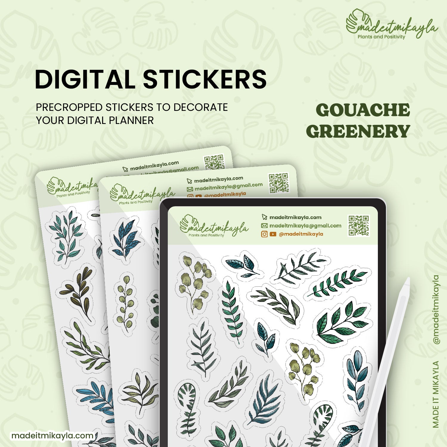 Gouache Greenery Digital Stickers | MadeItMikayla