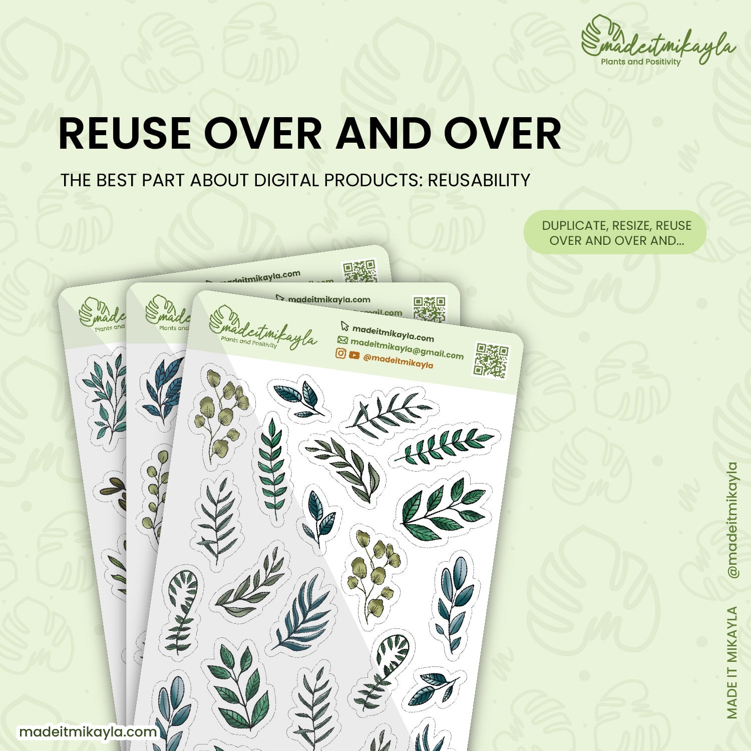 Gouache Greenery Digital Stickers | MadeItMikayla