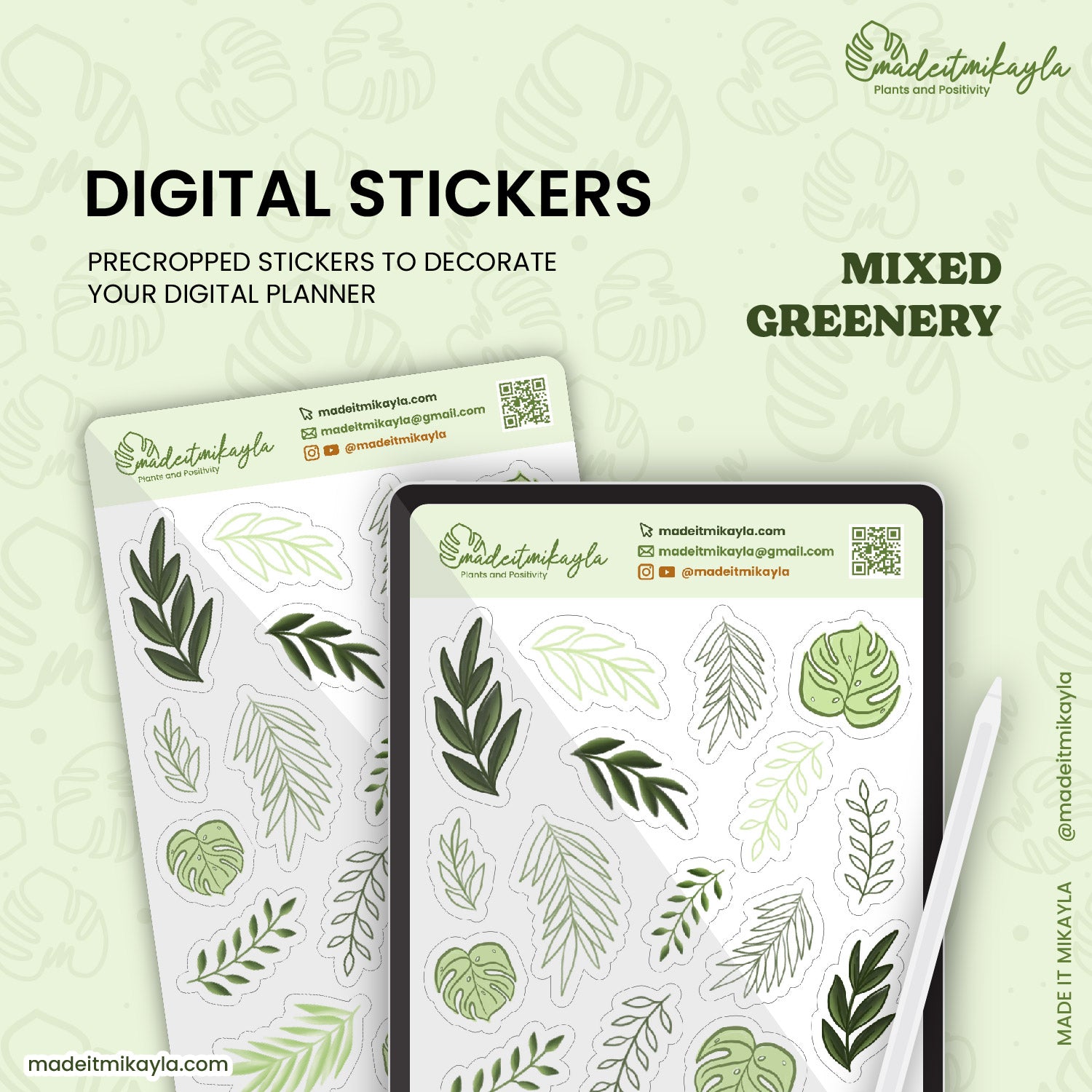 Mixed Greenery Digital Stickers | MadeItMikayla