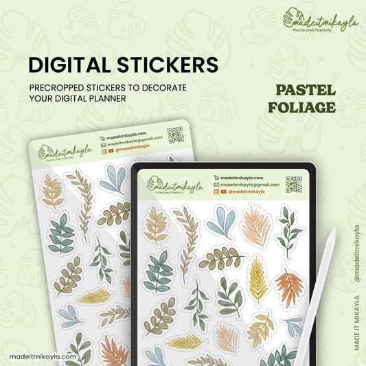 Pastel Foliage Digital Stickers | MadeItMikayla