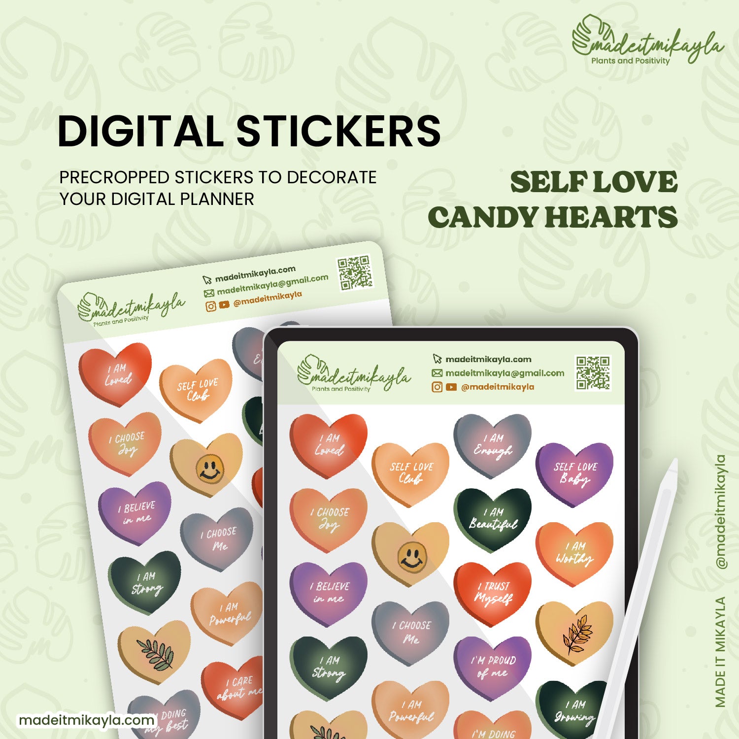 Self Love Candy Hearts Digital Stickers | MadeItMikayla