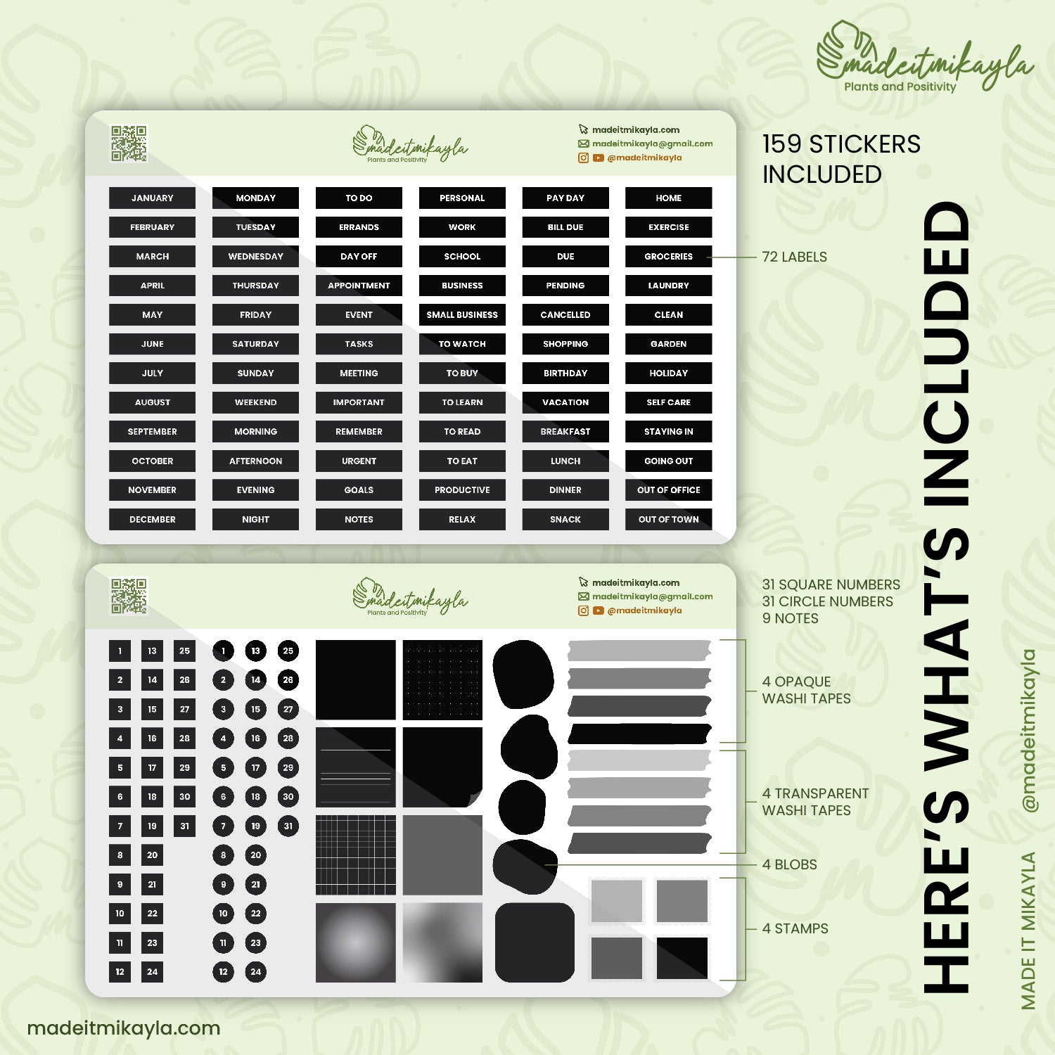 Black Simple Daily Digital Stickers | MadeItMikayla