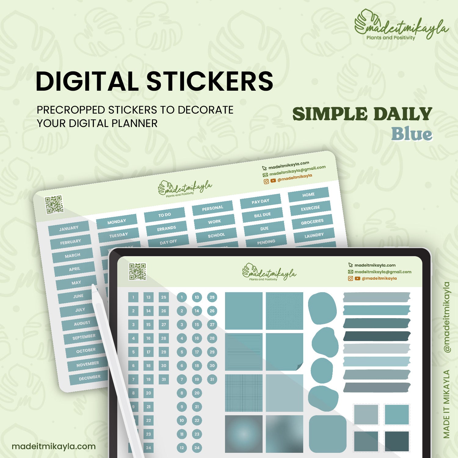 Blue Simple Daily Digital Stickers | MadeItMikayla