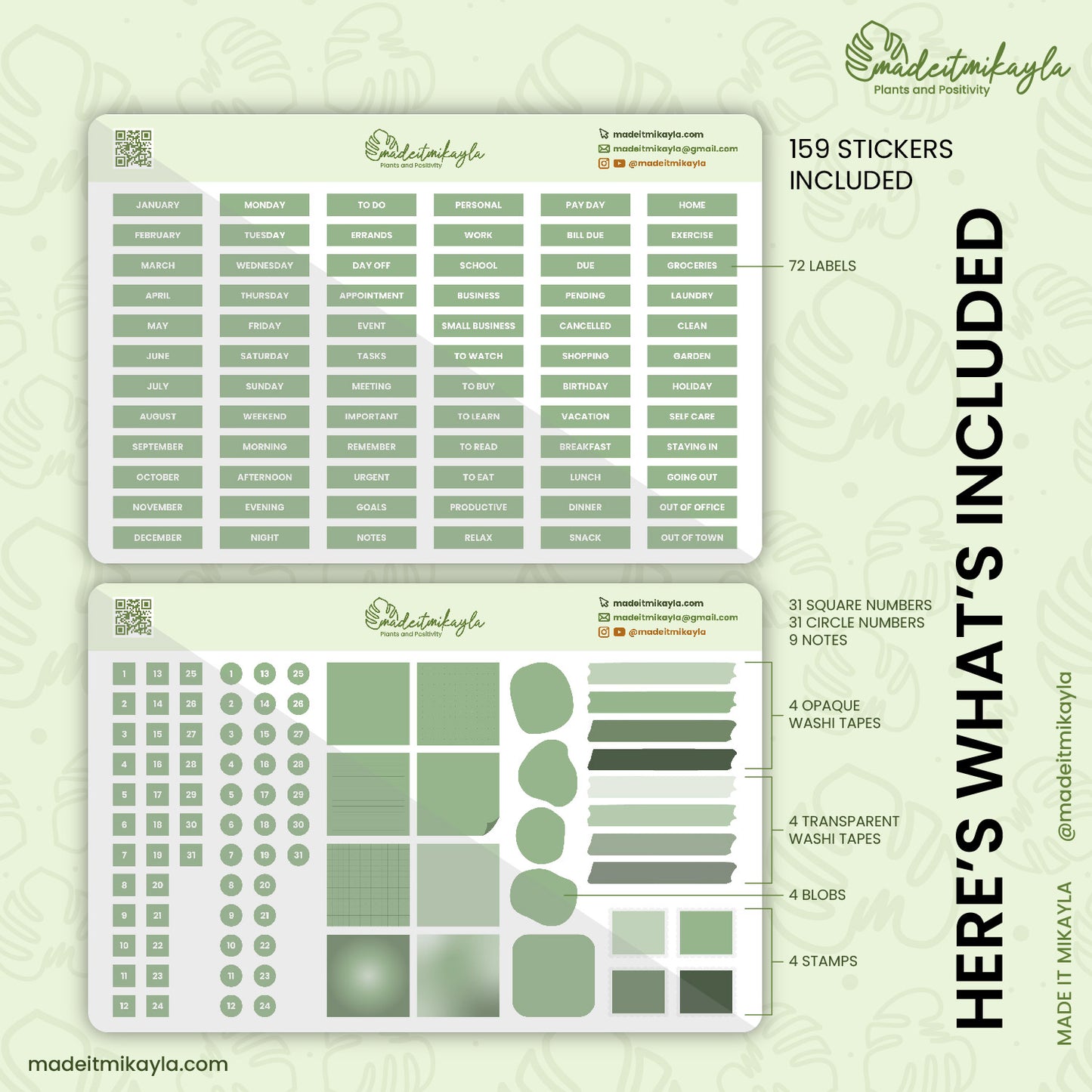 Green Simple Daily Digital Stickers | MadeItMikayla