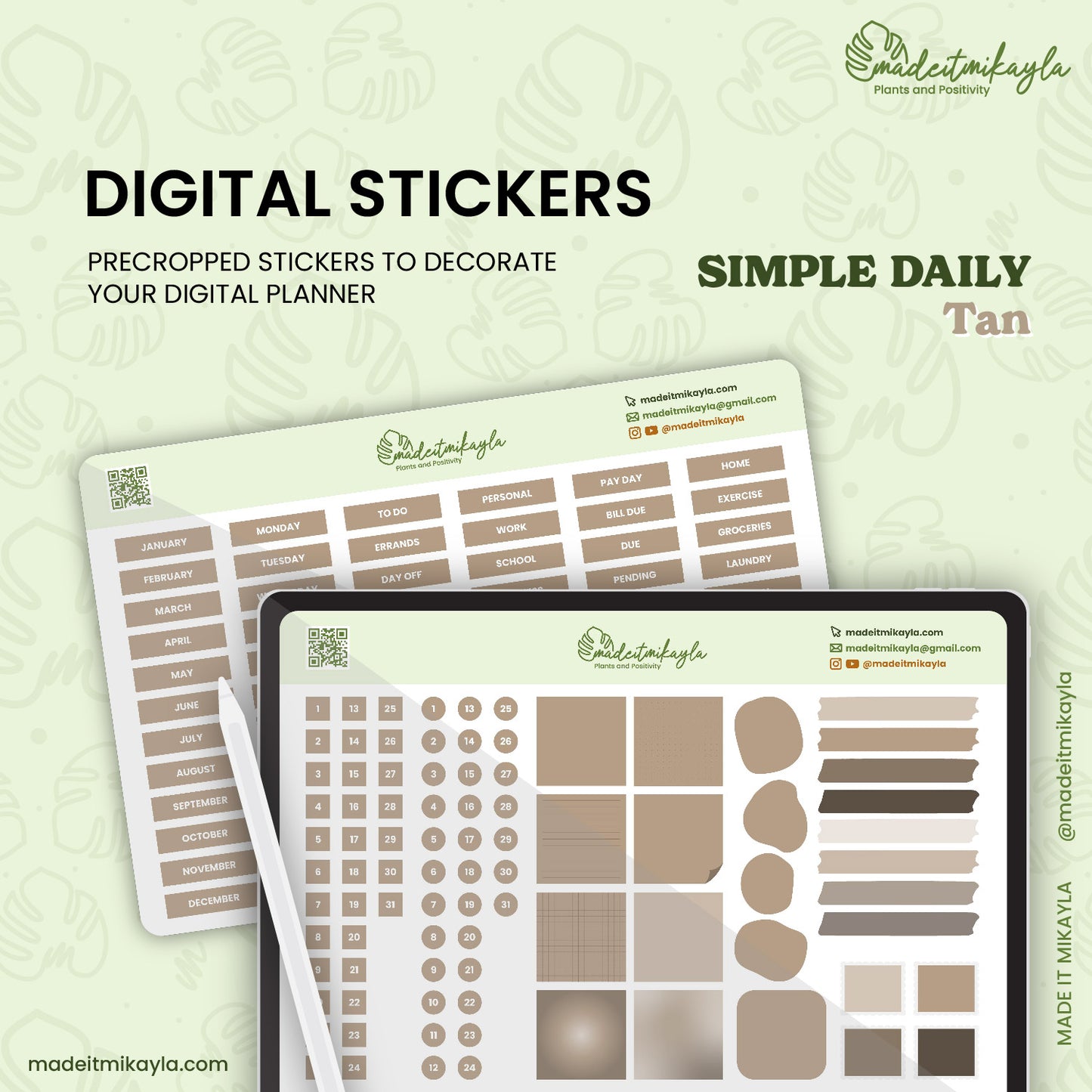 Tan Simple Daily Digital Stickers | MadeItMikayla