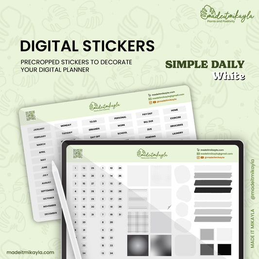 White Simple Daily Digital Stickers | MadeItMikayla